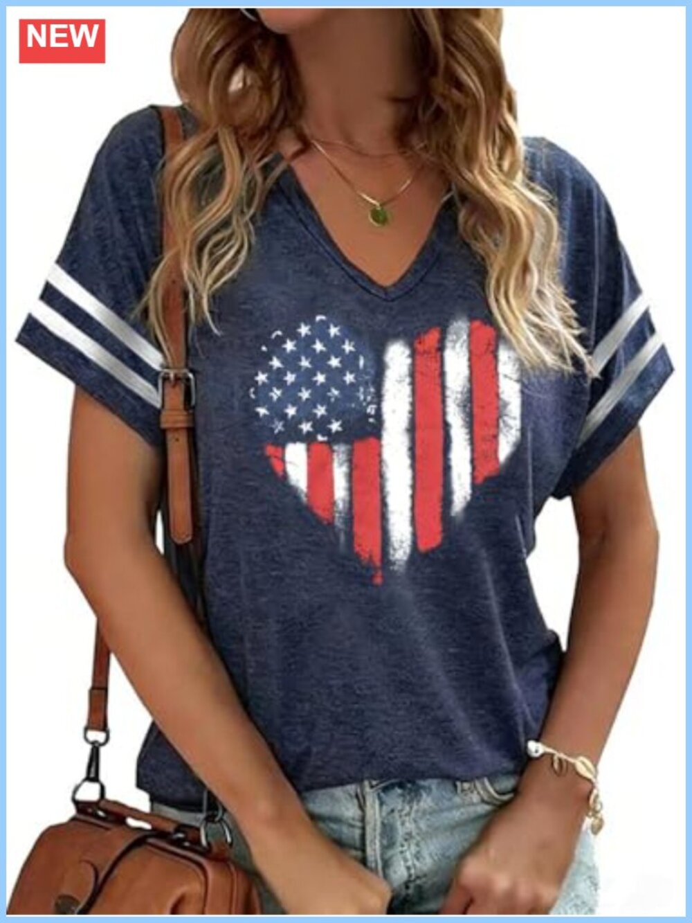 Women's 4th of July V-Neck Short Sleeve Patriotic T-Shirt Casual Summer Top